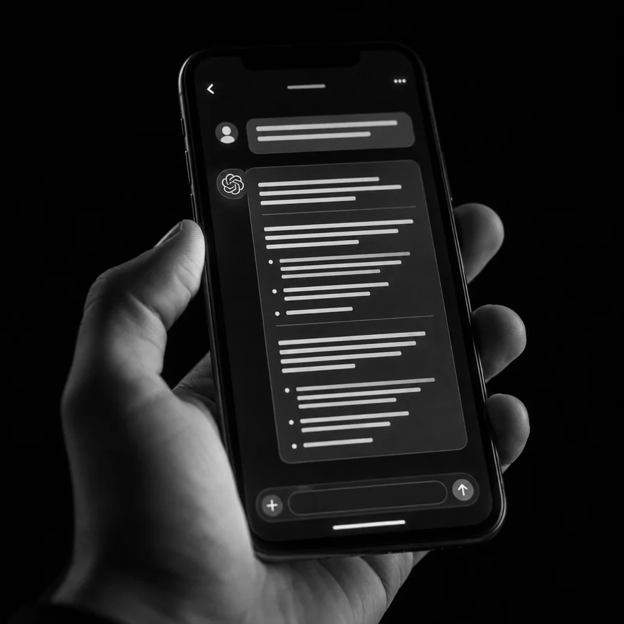 Smartphone mostrando respuesta de inteligencia artificial recomendando servicios